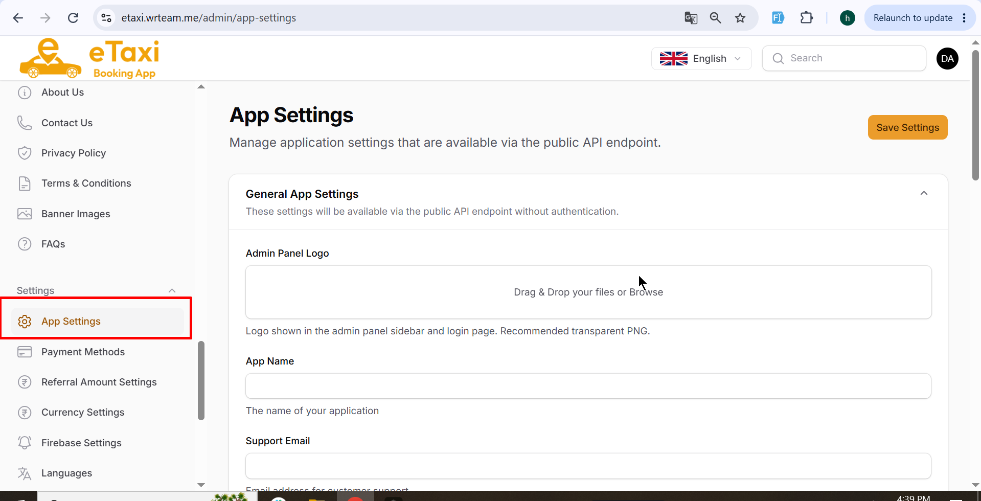App Settings