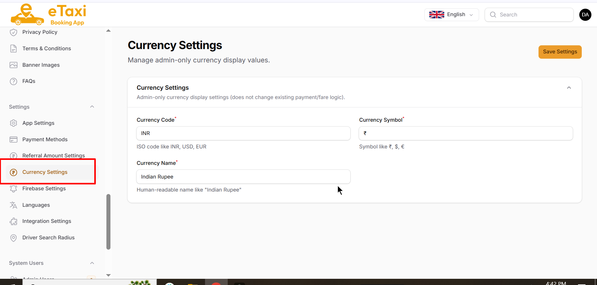 Currency Settings