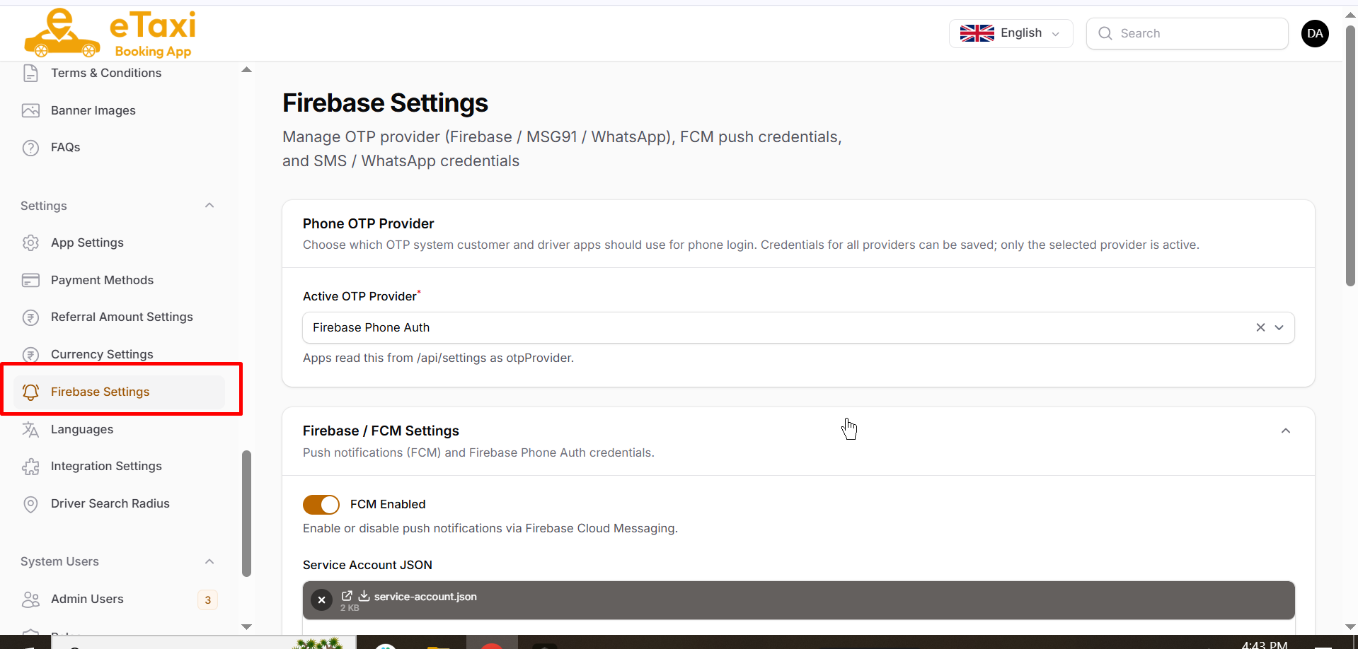 Firebase Settings
