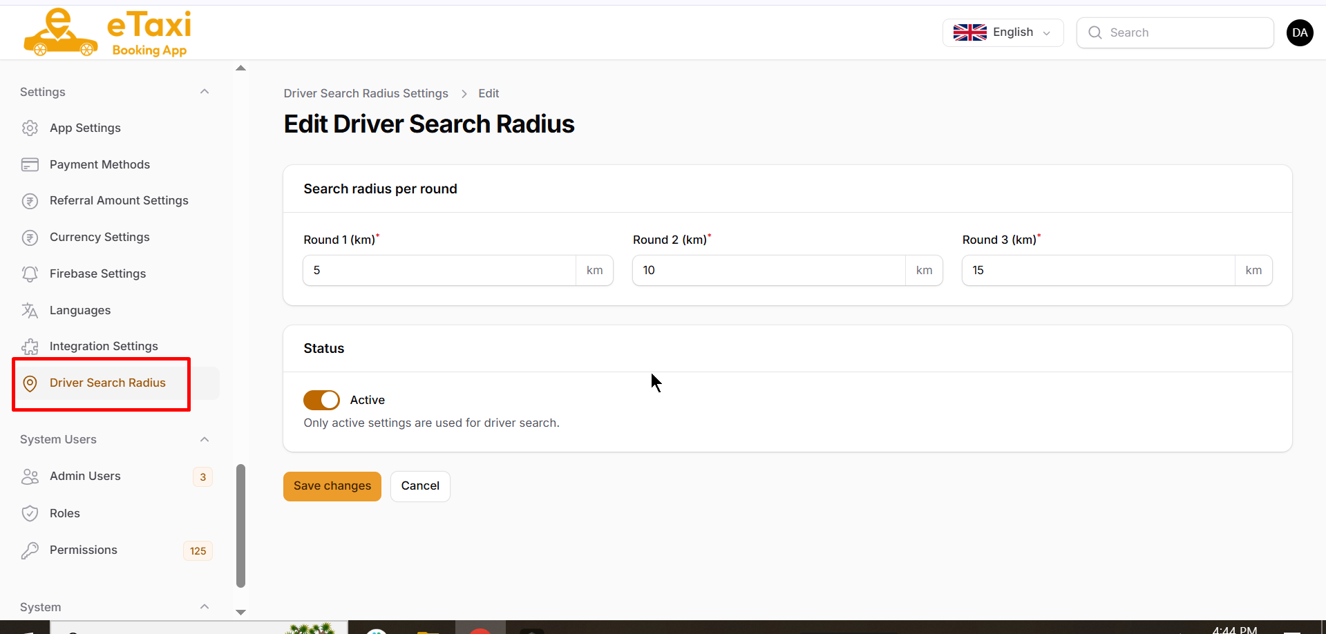 Driver Search Radius