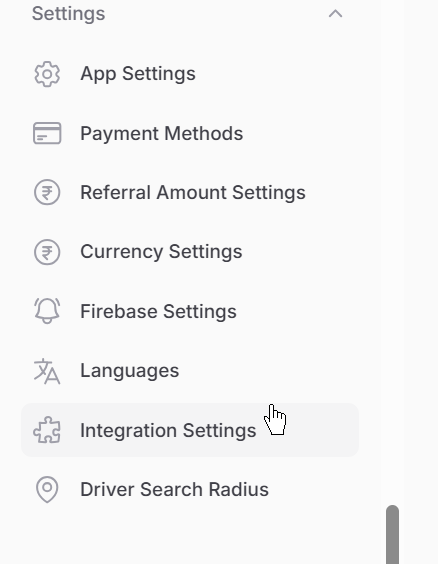 Settings menu